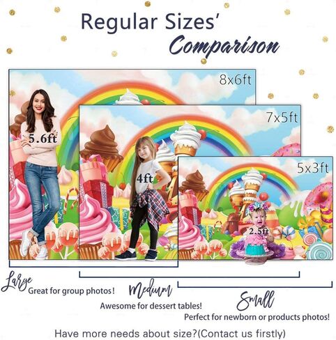 Allenjoy 82 "× 59" خلفية مصاصة Candyland الحلو الكرتون قوس قزح لوازم الحفلات لفتاة الأميرة الأولى عيد ميلاد الديكور التصوير الفوتوغرافي كب كيك الآيس كريم دونات حلوى الصورة كشك خلفية الدعامة in Kuwait