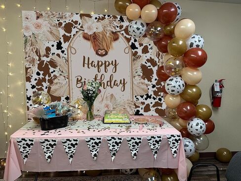 Mocsicka Cows Happy Birthday Backdrop Brown Highland Cattle Pampas Grass Photography Background Boho Farm Cow Birthday Party Decorations Cake Table Photo Booth Props (7x5ft) in Saudi Arabia