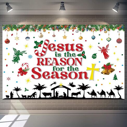 Christmas Nativity Backdrop Jesus is The Reason for The Season Banner Christmas Religious Backdrop Xmas Photography Background Christmas Studio Props Banner for Religion Party Outdoor Decors 5x3ft in Saudi Arabia