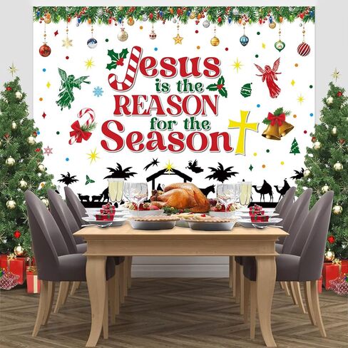 Christmas Nativity Backdrop Jesus is The Reason for The Season Banner Christmas Religious Backdrop Xmas Photography Background Christmas Studio Props Banner for Religion Party Outdoor Decors 5x3ft in Saudi Arabia