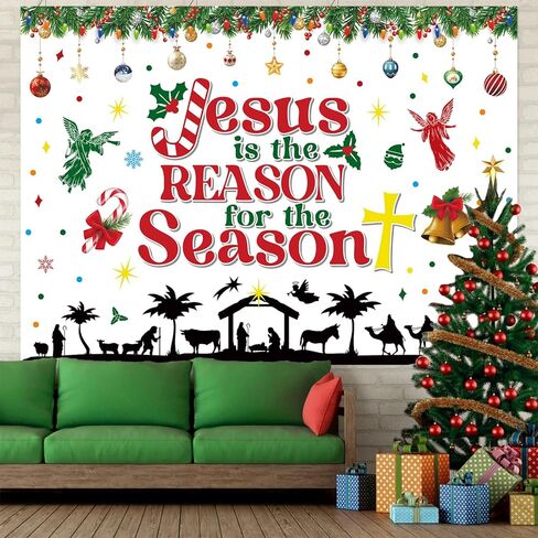 Christmas Nativity Backdrop Jesus is The Reason for The Season Banner Christmas Religious Backdrop Xmas Photography Background Christmas Studio Props Banner for Religion Party Outdoor Decors 5x3ft in Saudi Arabia