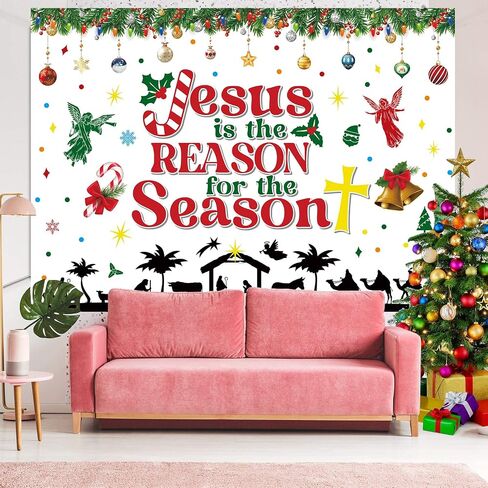 Christmas Nativity Backdrop Jesus is The Reason for The Season Banner Christmas Religious Backdrop Xmas Photography Background Christmas Studio Props Banner for Religion Party Outdoor Decors 5x3ft in Saudi Arabia