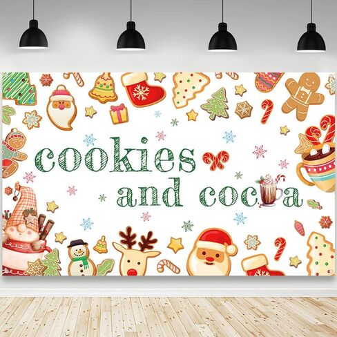 Christmas Backdrop Cookies and Cocoa Photography Background Gingerbread Hot Chocolate Winter Christmas Party Decorations Banner Photo Studio Props 70.8 x 43.3 inch in Saudi Arabia