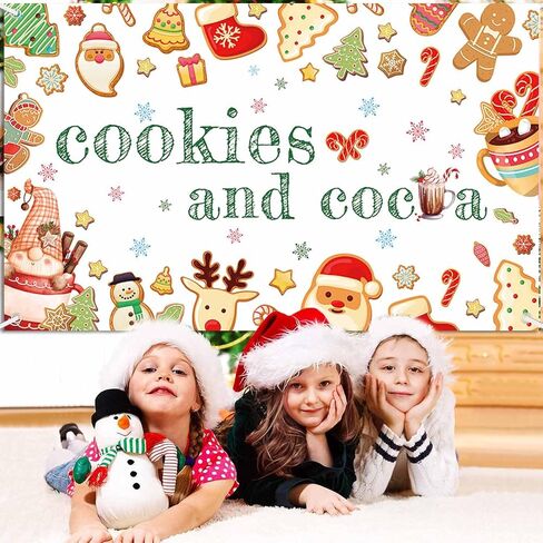 Christmas Backdrop Cookies and Cocoa Photography Background Gingerbread Hot Chocolate Winter Christmas Party Decorations Banner Photo Studio Props 70.8 x 43.3 inch in Saudi Arabia