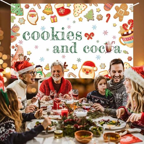Christmas Backdrop Cookies and Cocoa Photography Background Gingerbread Hot Chocolate Winter Christmas Party Decorations Banner Photo Studio Props 70.8 x 43.3 inch in Saudi Arabia