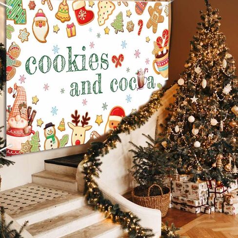 Christmas Backdrop Cookies and Cocoa Photography Background Gingerbread Hot Chocolate Winter Christmas Party Decorations Banner Photo Studio Props 70.8 x 43.3 inch in Saudi Arabia