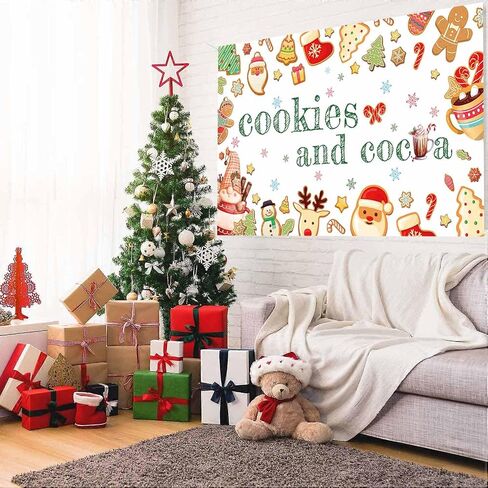 Christmas Backdrop Cookies and Cocoa Photography Background Gingerbread Hot Chocolate Winter Christmas Party Decorations Banner Photo Studio Props 70.8 x 43.3 inch in Saudi Arabia