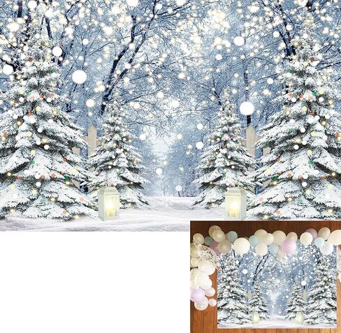 BINQOO 7x5ft Winter Forest Backdrop Winter Snowy Tree Scene Photo Backdrop Family Winter Holiday Party Let It Snow Banner Backdrop in Saudi Arabia