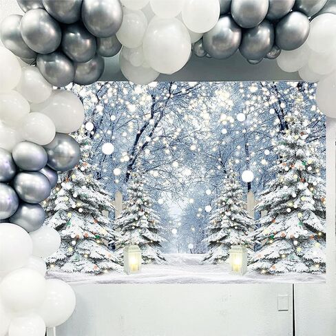 BINQOO 7x5ft Winter Forest Backdrop Winter Snowy Tree Scene Photo Backdrop Family Winter Holiday Party Let It Snow Banner Backdrop in Saudi Arabia