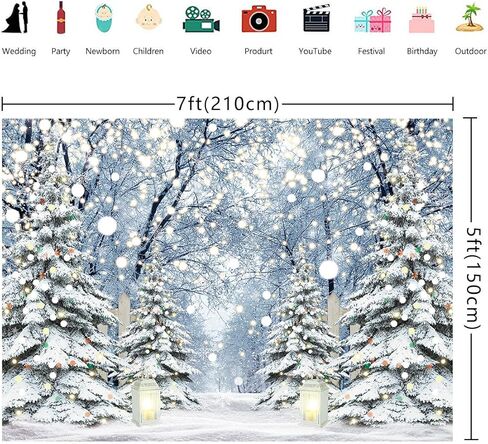 BINQOO 7x5ft Winter Forest Backdrop Winter Snowy Tree Scene Photo Backdrop Family Winter Holiday Party Let It Snow Banner Backdrop in Saudi Arabia