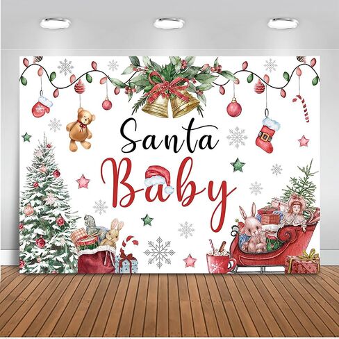 Mocsicka Christmas Baby Shower Backdrop Santa Baby Xmas Baby Shower Party Decorations Christmas Boy Girl Baby Shower Winter Wonderland Baby Shower Decorations Supplies (7x5ft) in Saudi Arabia