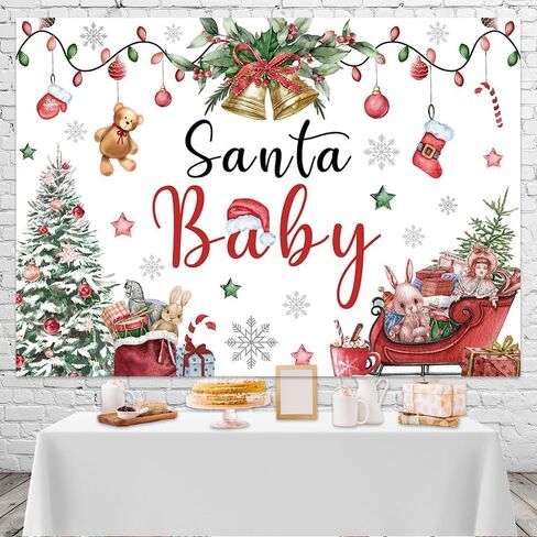 Mocsicka Christmas Baby Shower Backdrop Santa Baby Xmas Baby Shower Party Decorations Christmas Boy Girl Baby Shower Winter Wonderland Baby Shower Decorations Supplies (7x5ft) in Saudi Arabia