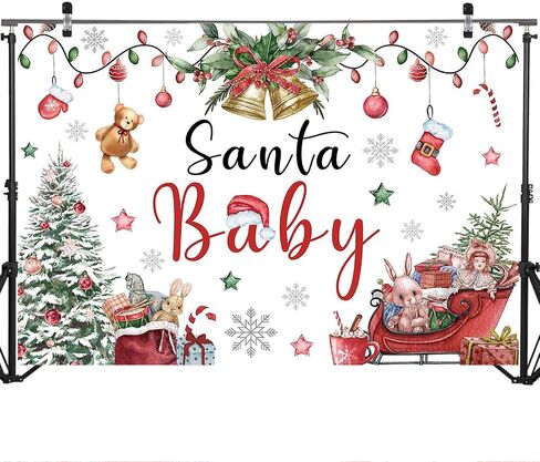 Mocsicka Christmas Baby Shower Backdrop Santa Baby Xmas Baby Shower Party Decorations Christmas Boy Girl Baby Shower Winter Wonderland Baby Shower Decorations Supplies (7x5ft) in Saudi Arabia