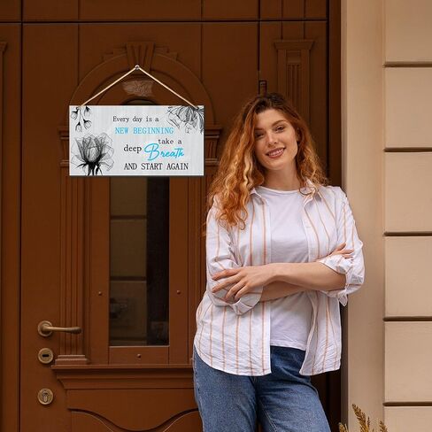 Red Kitchen Decor - Bedroom Wall Decor - Every Day is a New Beginning Butterfly Wood Hanging Plaque Signs for Home - Welcome Hanging Sign for Office Kitchen Housewarming Gift 5 x 10 inch in Saudi Arabia