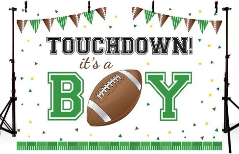 MEHOFOND 7x5ft Touchdown Boy Baby Shower Backdrop It's A Boy Banner Rugby Sports Soccer Ball American Football Background Green Brown Confetti Party Decor Photo Booth Props in Saudi Arabia