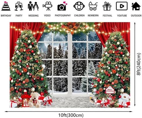 7x5ft Christmas Window Backdrop for Photography Winter Merry Xmas Tree Background Snow Holiday Photobooth Portrait Party Banner Festival Photo Studio Props Supplies ZW-030 in Saudi Arabia