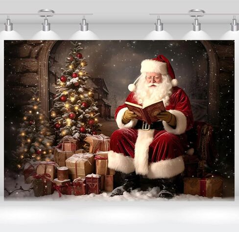 Santa Claus Backdrop Winter Snow Christmas Tree Gifts Holiday Party Kids Family Portrait Decoration Backdrops7x5FT in Saudi Arabia