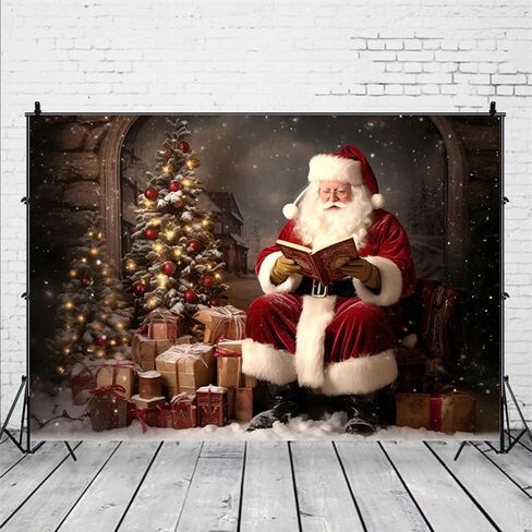 Santa Claus Backdrop Winter Snow Christmas Tree Gifts Holiday Party Kids Family Portrait Decoration Backdrops7x5FT in Saudi Arabia