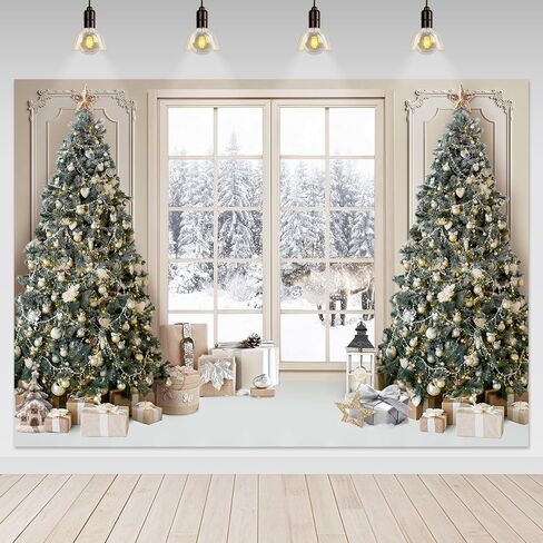 Avezano Christmas Window Backdrop for Photography Winter Snow Scene Merry Xmas Tree Background Snow Holiday Photobooth Portrait Party Banner Festival Photo Studio Props Supplies (10x7ft) in Saudi Arabia