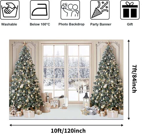 Avezano Christmas Window Backdrop for Photography Winter Snow Scene Merry Xmas Tree Background Snow Holiday Photobooth Portrait Party Banner Festival Photo Studio Props Supplies (10x7ft) in Saudi Arabia