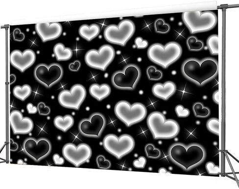 CYLYH 7x5FT Black Heart Photo Backdrop 90s Backdrops for Photoshoot Valentine's Day Backdrop Women Men Happy Birthday Photography Background Banner D853 in Saudi Arabia