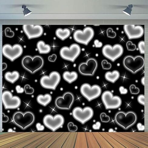 CYLYH 7x5FT Black Heart Photo Backdrop 90s Backdrops for Photoshoot Valentine's Day Backdrop Women Men Happy Birthday Photography Background Banner D853 in Saudi Arabia