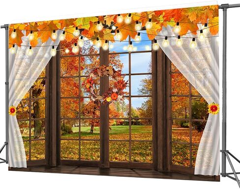 CHAIYA 7X5FT سقوط نافذة خلفية الخريف سقوط خلفية الخريف مشهد الغابات خلفية الديكور سقوط التصوير الفوتوغرافي خلفية عيد الشكر خلفية راية ديكور الحفلات in Kuwait