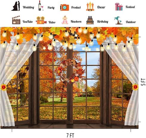 CHAIYA 7X5FT سقوط نافذة خلفية الخريف سقوط خلفية الخريف مشهد الغابات خلفية الديكور سقوط التصوير الفوتوغرافي خلفية عيد الشكر خلفية راية ديكور الحفلات in Kuwait