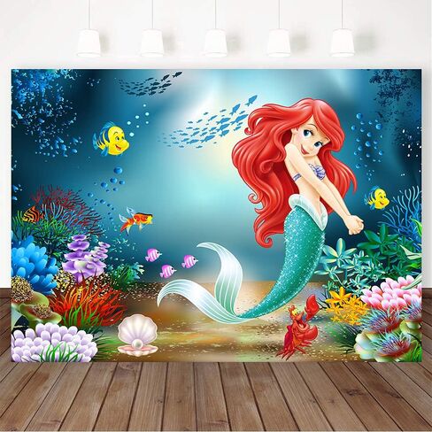 7X5FT Little Mermaid Photography Backdrop Under The Sea Girls Birthday Background Ariel Mermaid Princess Supplies Kids Portrait Photo Booth Studio Prop in Saudi Arabia