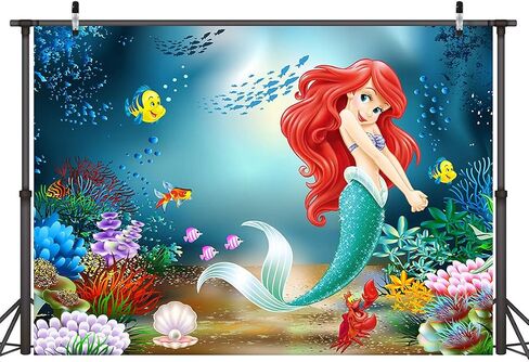 7X5FT Little Mermaid Photography Backdrop Under The Sea Girls Birthday Background Ariel Mermaid Princess Supplies Kids Portrait Photo Booth Studio Prop in Saudi Arabia