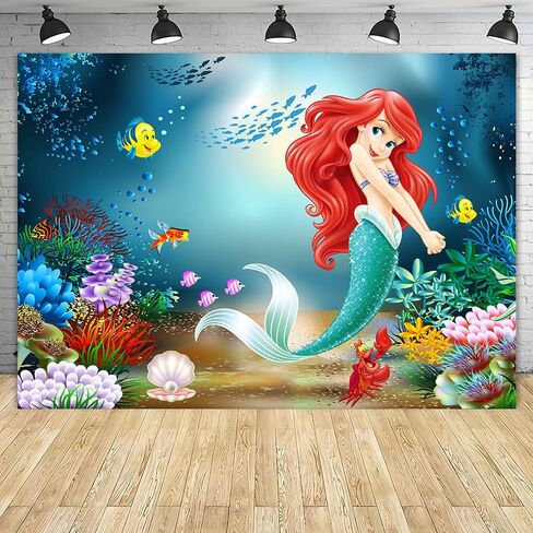 7X5FT Little Mermaid Photography Backdrop Under The Sea Girls Birthday Background Ariel Mermaid Princess Supplies Kids Portrait Photo Booth Studio Prop in Saudi Arabia
