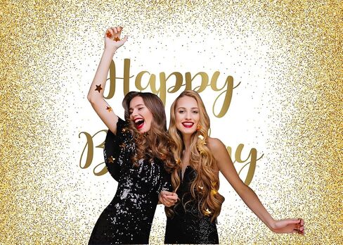 Gold Happy Birthday Backdrop Adults Women Men Birthday Photo Photography Backgroud Golden Glitter Bokeh Sweet Birthday Party Decor Cake Table Supplies (7X5FT) in Saudi Arabia