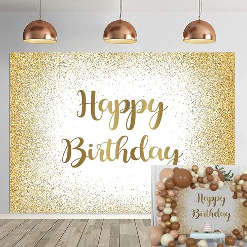 Gold Happy Birthday Backdrop Adults Women Men Birthday Photo Photography Backgroud Golden Glitter Bokeh Sweet Birthday Party Decor Cake Table Supplies (7X5FT) in Saudi Arabia