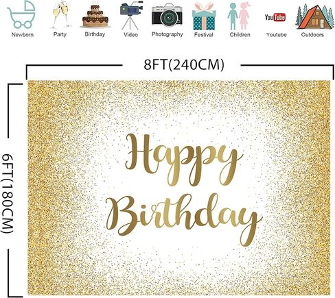 Gold Happy Birthday Backdrop Adults Women Men Birthday Photo Photography Backgroud Golden Glitter Bokeh Sweet Birthday Party Decor Cake Table Supplies (7X5FT) in Saudi Arabia