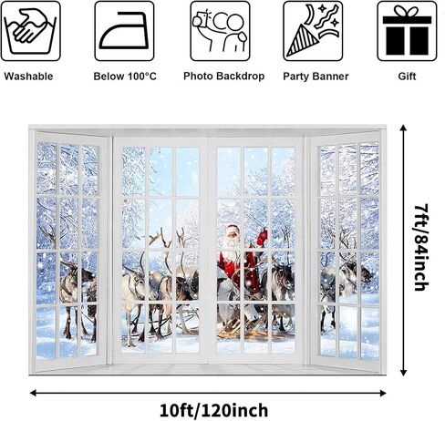 Avezano Christmas Window Photography Backdrop Winter Window Santa Claus Elk Snow Backdrops Winter Wonderland Family Kids Xmas Holiday Decor Background Photo Studio Props (7x5ft) in Saudi Arabia