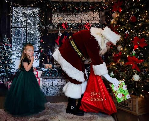 Kate Christmas Fireplace Backdrop Christmas Trees and Gifts Background Winter White Brick Dark Brown Framed Window Photo Background Studio Props,10x10ft in Saudi Arabia