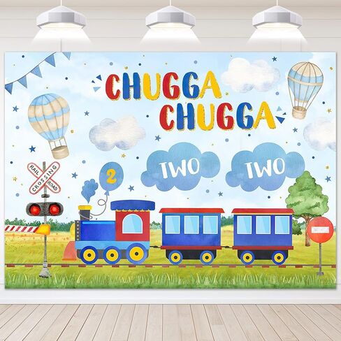 Avezano Chugga Chugga اثنان من خلفية القطار موضوع خلفية عيد الميلاد الثاني، لوازم حفلات عيد الميلاد الثاني السعيد (أزرق، 7 × 5 أقدام) in Saudi Arabia