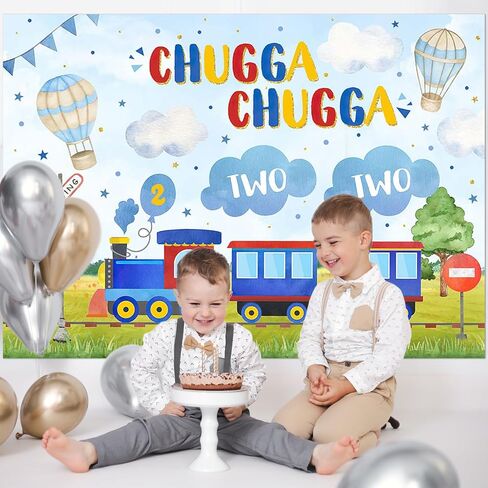 Avezano Chugga Chugga اثنان من خلفية القطار موضوع خلفية عيد الميلاد الثاني، لوازم حفلات عيد الميلاد الثاني السعيد (أزرق، 7 × 5 أقدام) in Saudi Arabia