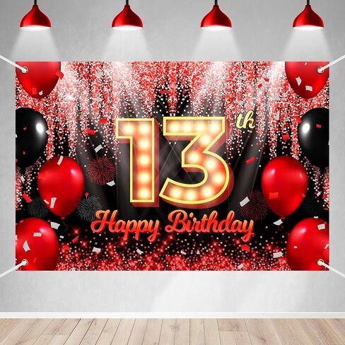 Happy Birthday Backdrop Banner Black and Red Theme Background with Neon Shiny Fashion Birthday Party Photo Photography Prop Booth Background for Boys Girls Celebration 70.9x47.2in-BECKTEN (HB) in Saudi Arabia
