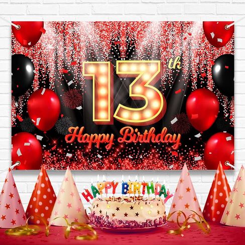 Happy Birthday Backdrop Banner Black and Red Theme Background with Neon Shiny Fashion Birthday Party Photo Photography Prop Booth Background for Boys Girls Celebration 70.9x47.2in-BECKTEN (HB) in Saudi Arabia