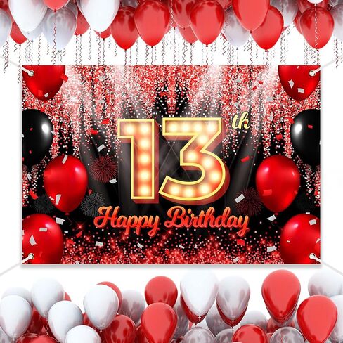 Happy Birthday Backdrop Banner Black and Red Theme Background with Neon Shiny Fashion Birthday Party Photo Photography Prop Booth Background for Boys Girls Celebration 70.9x47.2in-BECKTEN (HB) in Saudi Arabia