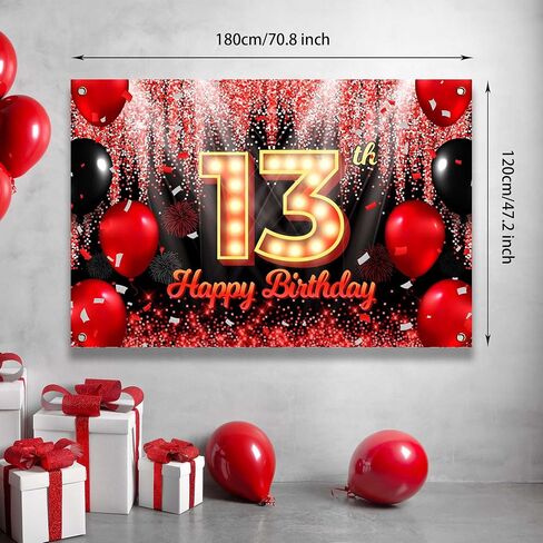 Happy Birthday Backdrop Banner Black and Red Theme Background with Neon Shiny Fashion Birthday Party Photo Photography Prop Booth Background for Boys Girls Celebration 70.9x47.2in-BECKTEN (HB) in Saudi Arabia