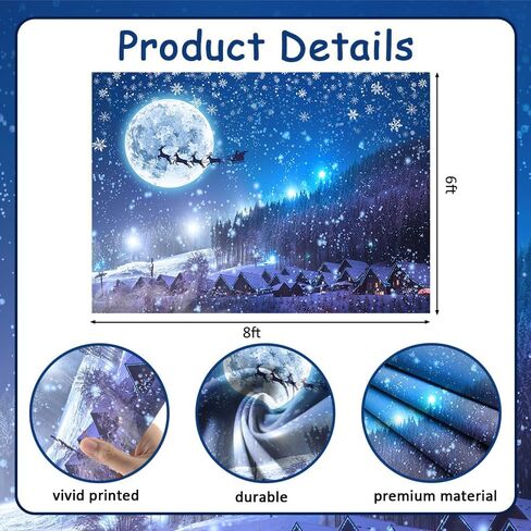 7x5ft Winter Village Night Snowfall Backdrop Christmas Blue Starry Sky Moon Stars Snowflakes Photography Background Christmas Wonderland Pine Forest Party Decorations Banner Photo Studio Props in Saudi Arabia