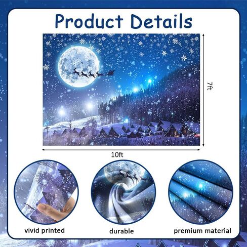 7x5ft Winter Village Night Snowfall Backdrop Christmas Blue Starry Sky Moon Stars Snowflakes Photography Background Christmas Wonderland Pine Forest Party Decorations Banner Photo Studio Props in Saudi Arabia
