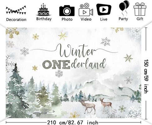 MEHOFOND 7x5 ft Winter Onederland Backdrop Winter Green 1st Birthday Photography Background Snowflake Deer Woodland Mountain Wonderland First Bday Party Decorations Cake Table Banner Photo Booth Props in Saudi Arabia