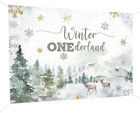 MEHOFOND 7x5 ft Winter Onederland Backdrop Winter Green 1st Birthday Photography Background Snowflake Deer Woodland Mountain Wonderland First Bday Party Decorations Cake Table Banner Photo Booth Props in Saudi Arabia
