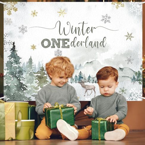 MEHOFOND 7x5 ft Winter Onederland Backdrop Winter Green 1st Birthday Photography Background Snowflake Deer Woodland Mountain Wonderland First Bday Party Decorations Cake Table Banner Photo Booth Props in Saudi Arabia