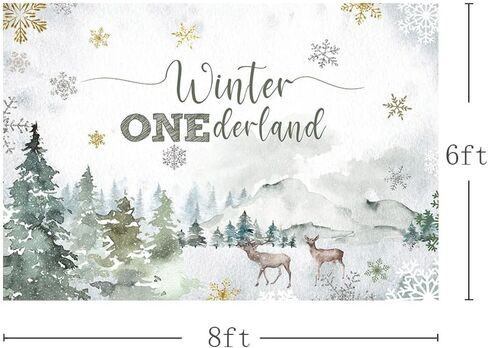 MEHOFOND 7x5 ft Winter Onederland Backdrop Winter Green 1st Birthday Photography Background Snowflake Deer Woodland Mountain Wonderland First Bday Party Decorations Cake Table Banner Photo Booth Props in Saudi Arabia