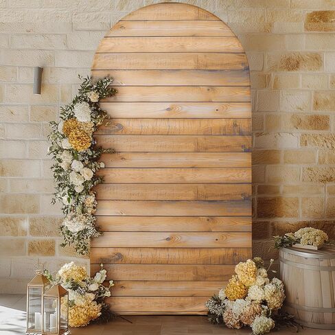 Outpain 7.2FT Rustic Wood Arch Cover Wood Grain Spandex Fitted Wedding Arch Stand Covers, Vintage Wood Texture Wall Chiara Backdrop Cover for Party Birthday Ceremony Banquet Baby Shower in Saudi Arabia