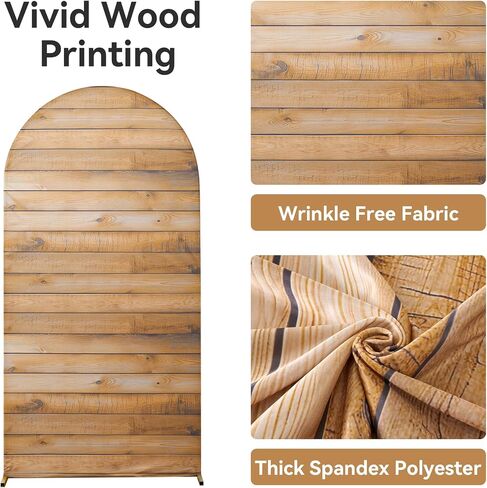 Outpain 7.2FT Rustic Wood Arch Cover Wood Grain Spandex Fitted Wedding Arch Stand Covers, Vintage Wood Texture Wall Chiara Backdrop Cover for Party Birthday Ceremony Banquet Baby Shower in Saudi Arabia